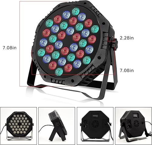 Miniatura 7 de 36 luces LED para escenario, luces DJ Par, luces de fiesta RGB, iluminación de 7 colores con sonido activado, control remoto y DMX, iluminación de