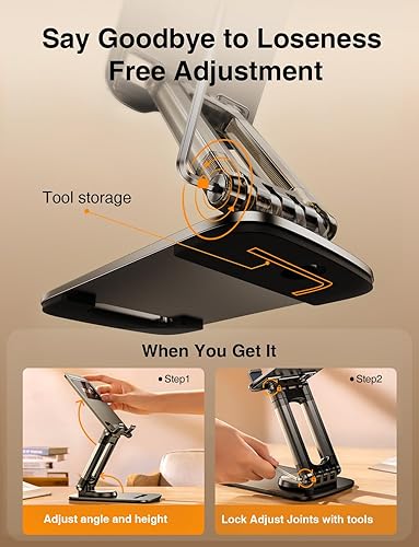 Miniatura 7 de Soporte para iPad para escritorio, rotación de 720 Soporte portátil para tableta de 7.48 pulgadas de altura ajustable Soporte de monitor Soporte de