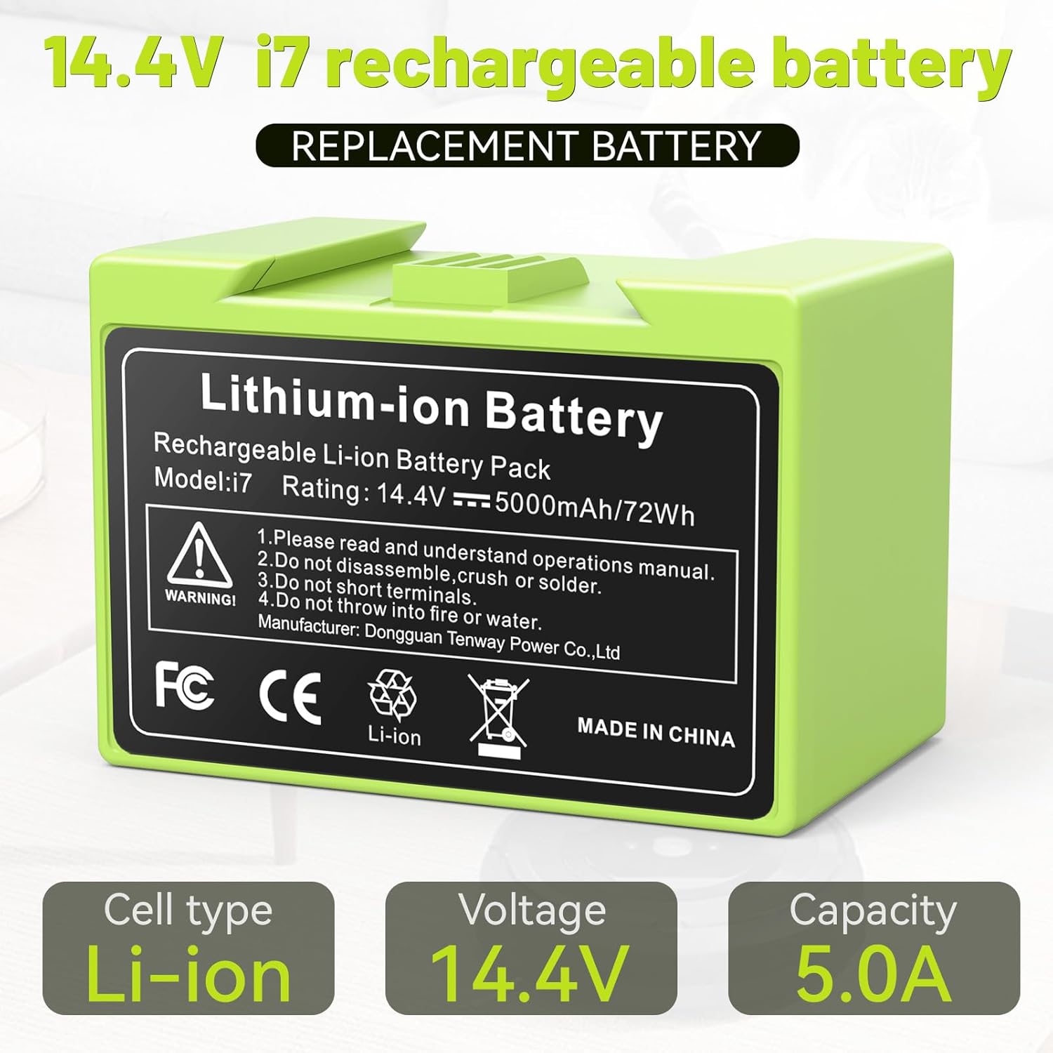 5000mAh Replacement for iRobot Roomba i7 Battery ABL-D1 14.4V Li-ion Battery Compatible with i8 i8+ i7 i7+ i4 i4+ i3 i3+ e5 e6 j7 j7+ j6+ j5 j5+ i7158 7150 7550 e5150 e6198 Series Vaccum Cleaner