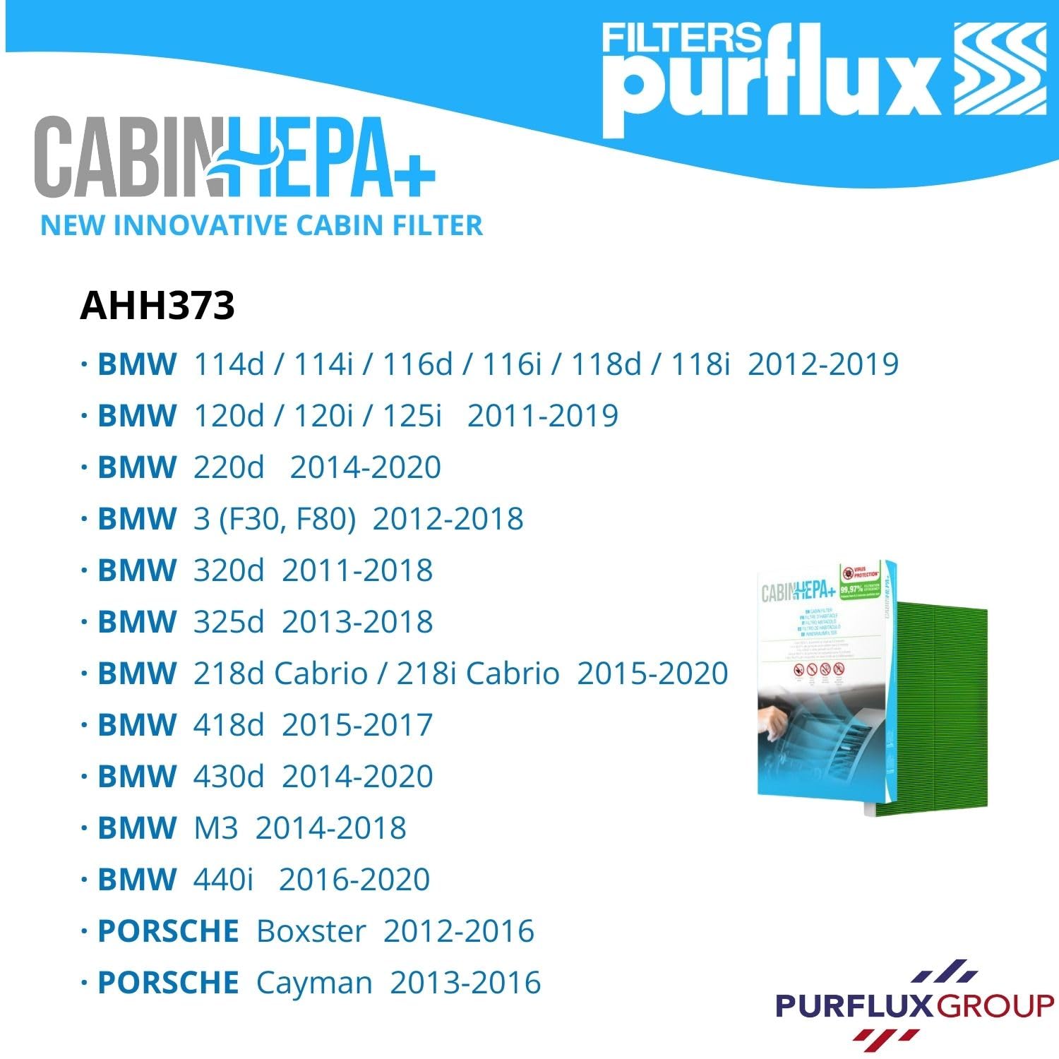 Purflux AHH373 - Filtre d'Habitacle HEPA pour Voiture - Protection contre les Virus, Allergènes et Particules Fines
