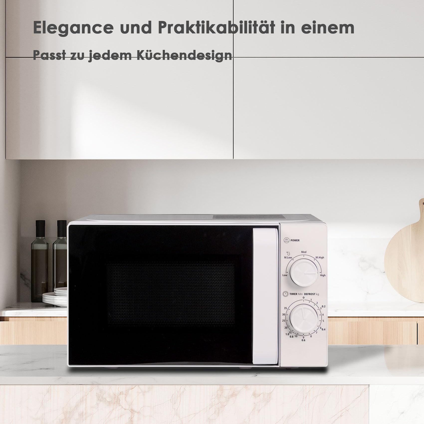 Techomey Solo Mikrowelle 20L 700W mit Drehteller 5 Leistungsstufen Schwarz