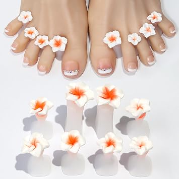 8pcs Silicone Toe Separators Flower Toe Spacers, Women Pedicure Nail Polish Gel Foot Spacers, Pedicures Nail Art Tools 8 White Flowers