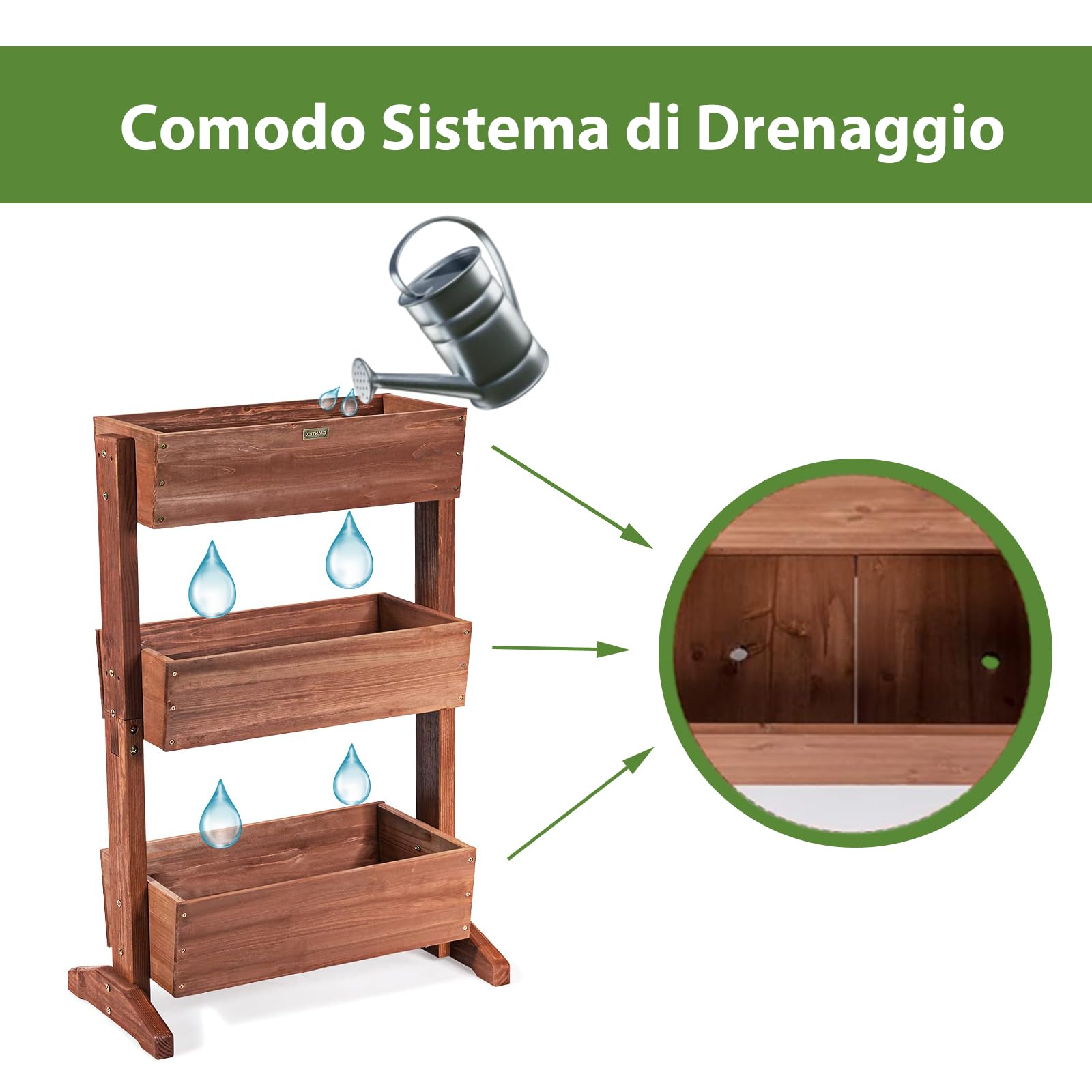 RELAX4LIFE Fioriera da Esterno, Fioriera Verticale a 3 Livelli con Inclinazione Regolabile e Drenaggio Integrato, Vasi per Piante in Legno di Abete Impermeabile per Balcone (Marrone, 71x38x105cm)