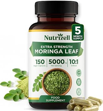 Moringa Capsules 5000mg   High Strength Moringa Oleifera   150 Vegan Capsules   Natural Energy, Immunity & Vitality Support   Pure Leaf Extract Superfood Supplement