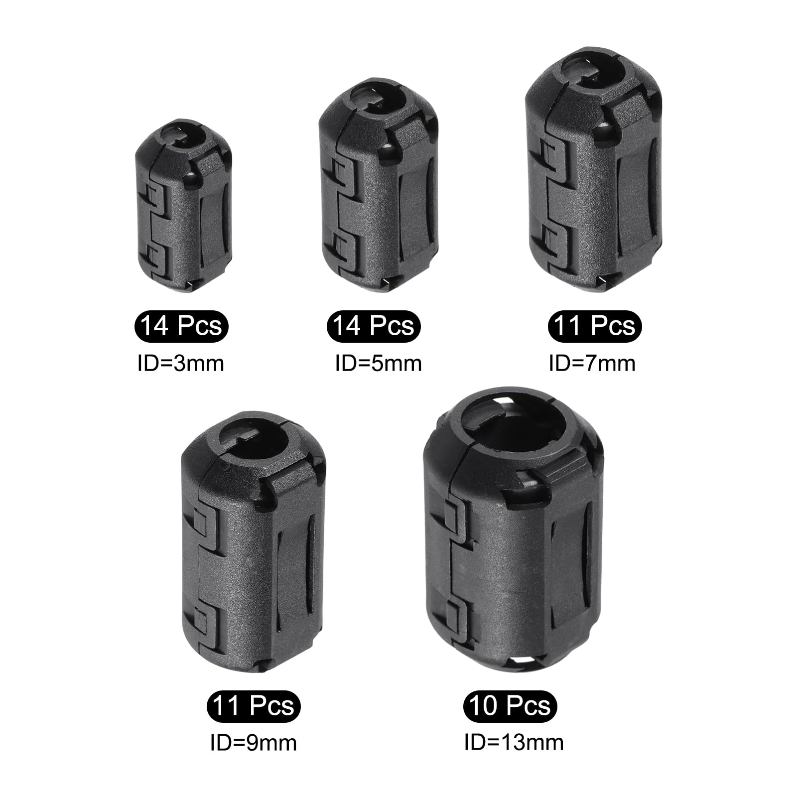 QUARKZMAN Fermo Ferrite Anello Nucleo Anti-interferenza Rumore per 3mm/ 5mm/ 7mm/ 9mm/ 13mm Diametro Cavo TV Altoparlanti Radio Audio Equipaggiamento 60pz