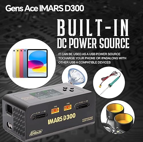 Miniatura 6 de IMARS D300 Lipo Cargador de batería Gens Ace G-Tech Series Smart Dual Lipo Balance Cargador AC 300W DC 700W (350W* 2) 16A Cargador de doble canal