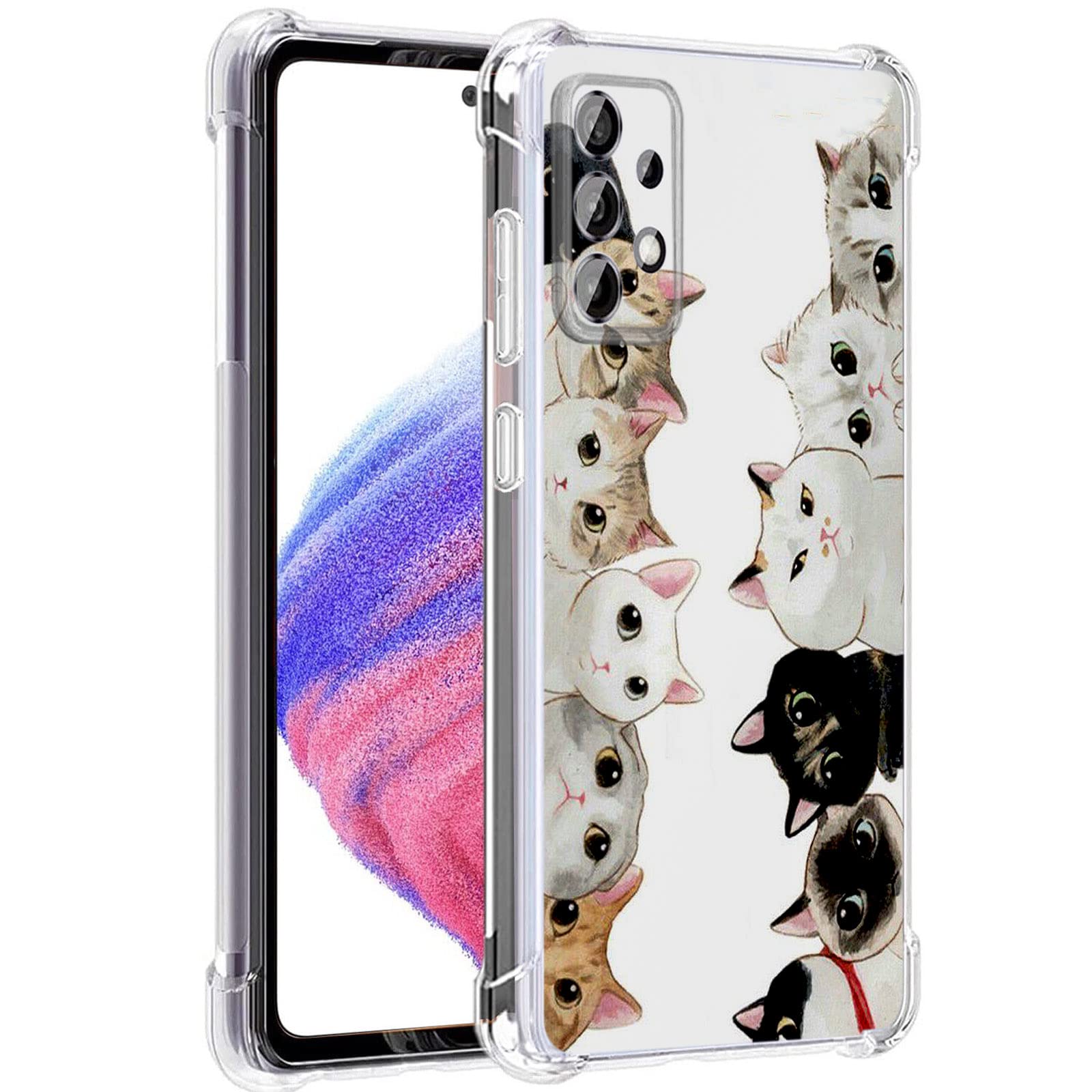 Beaucov Galaxy A53 5G Case, White Black Cute Cats Drop Protection Shockproof Case TPU Full Body Protective Scratch-Resistant Cover for Samsung Galaxy