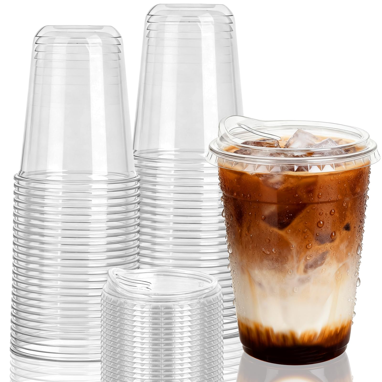 Photo 1 of GGOLDMER 25 Set Clear Plastic Cups with Sip Lids, 16oz Disposable Plastic Iced Coffee Cups with Lids, Round Bottom To Go Iced Coffee Cups with Lid for Coffee, Juice, Cold Drinks, Latte
