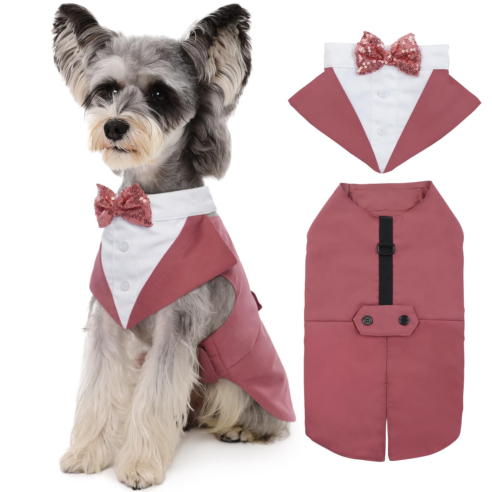 Kuoser Dog Tuxedo Dog Suit and Bandana Set, Dogs Tuxedo Wedding Party Suit, Doggy Prince Bow Tie Shirt Formal Pet Wedding Attire for Large Medium and