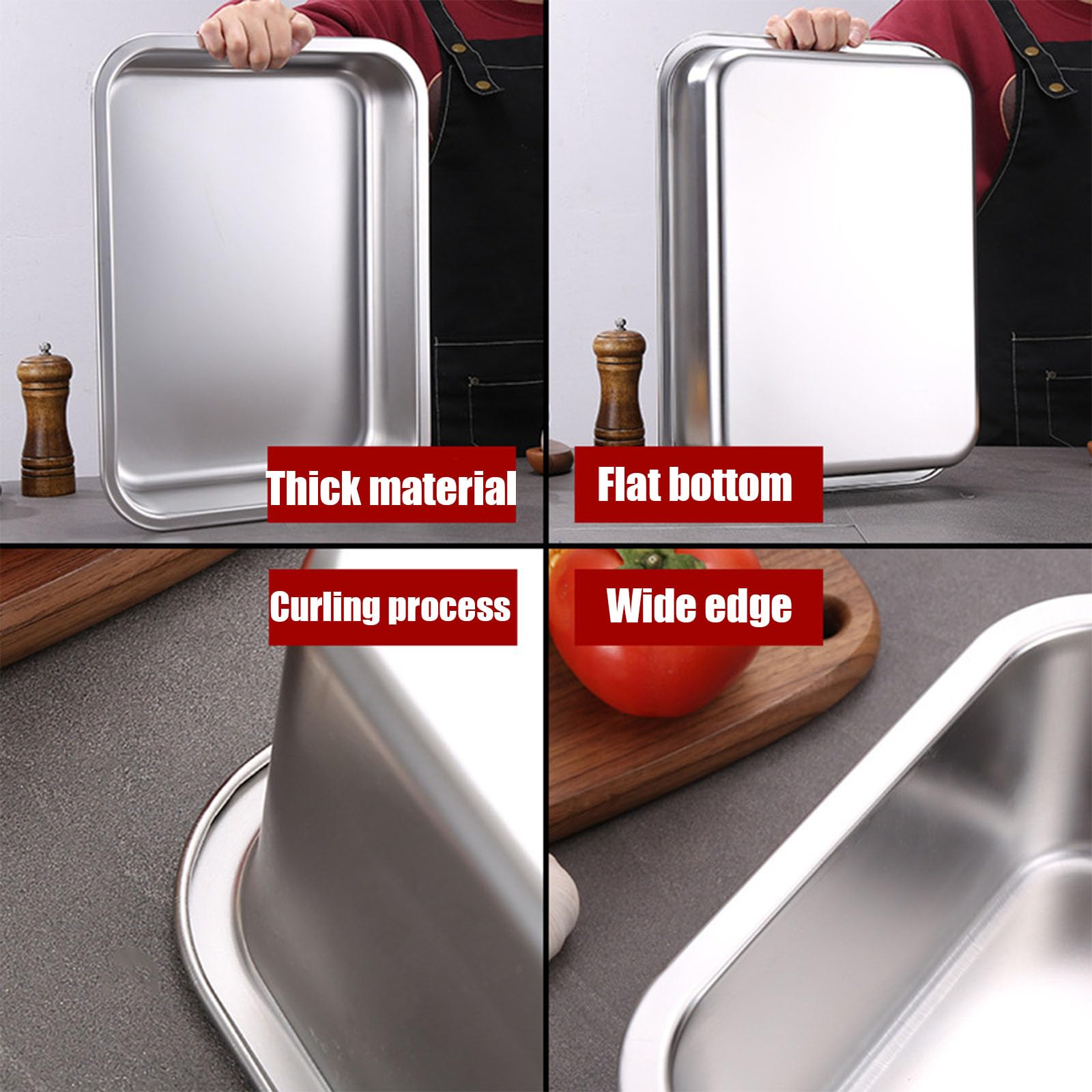 Apilable Recipientes para Alimentos,Rectangular Contenedor De Ingredientes,Acero Inoxidable Contenedores De Alimentos Gastronorm,50 * 35cm,20cm