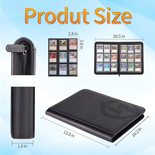 Miniatura 2 de Carpeta de 9 bolsillos con cremallera negra, 360 tarjetas, exterior de piel sintética de alta calidad, forro interior de gamuza suave, 20 páginas de