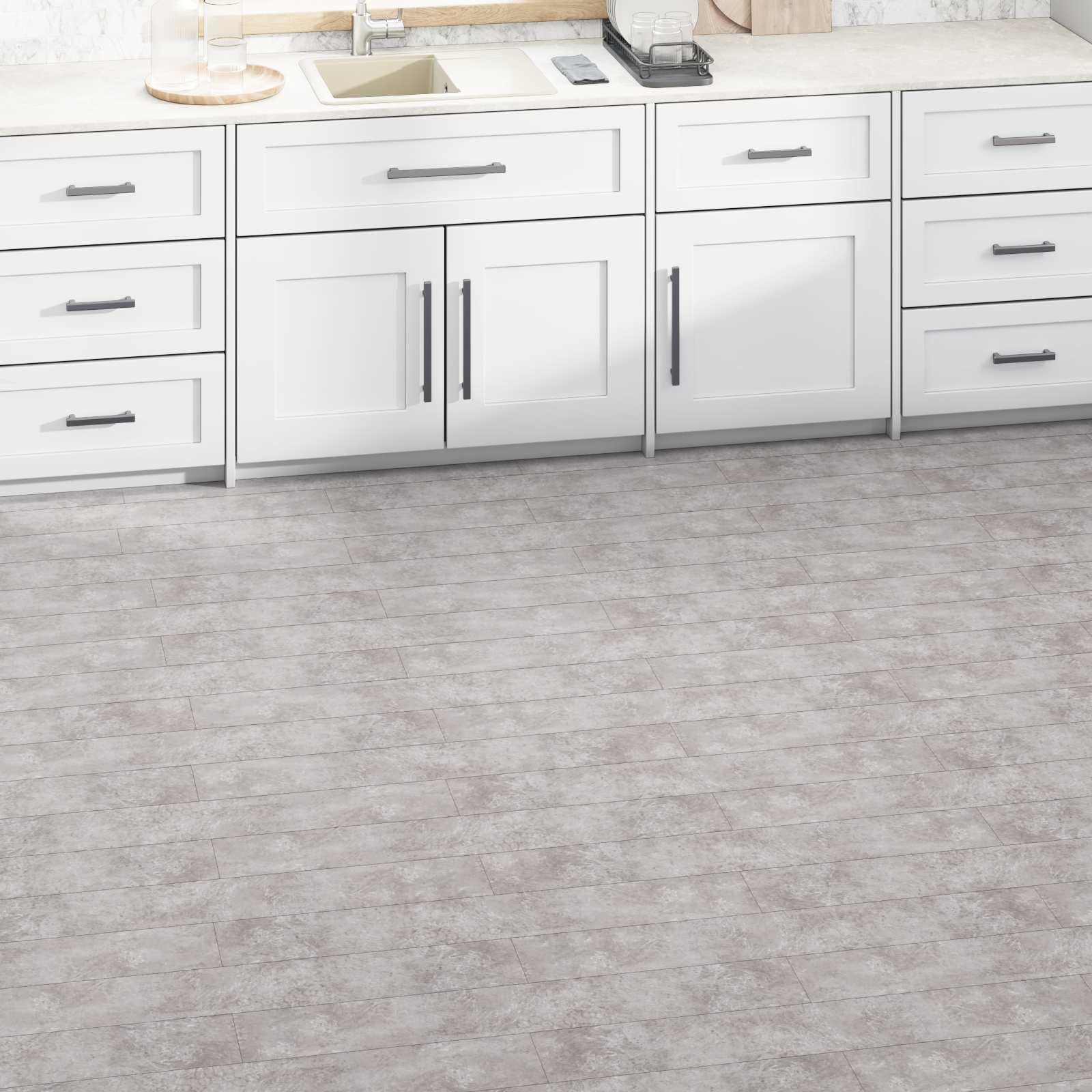 Suelo vinílico autoadhesivo gris en lamas de PVC para 5 m²