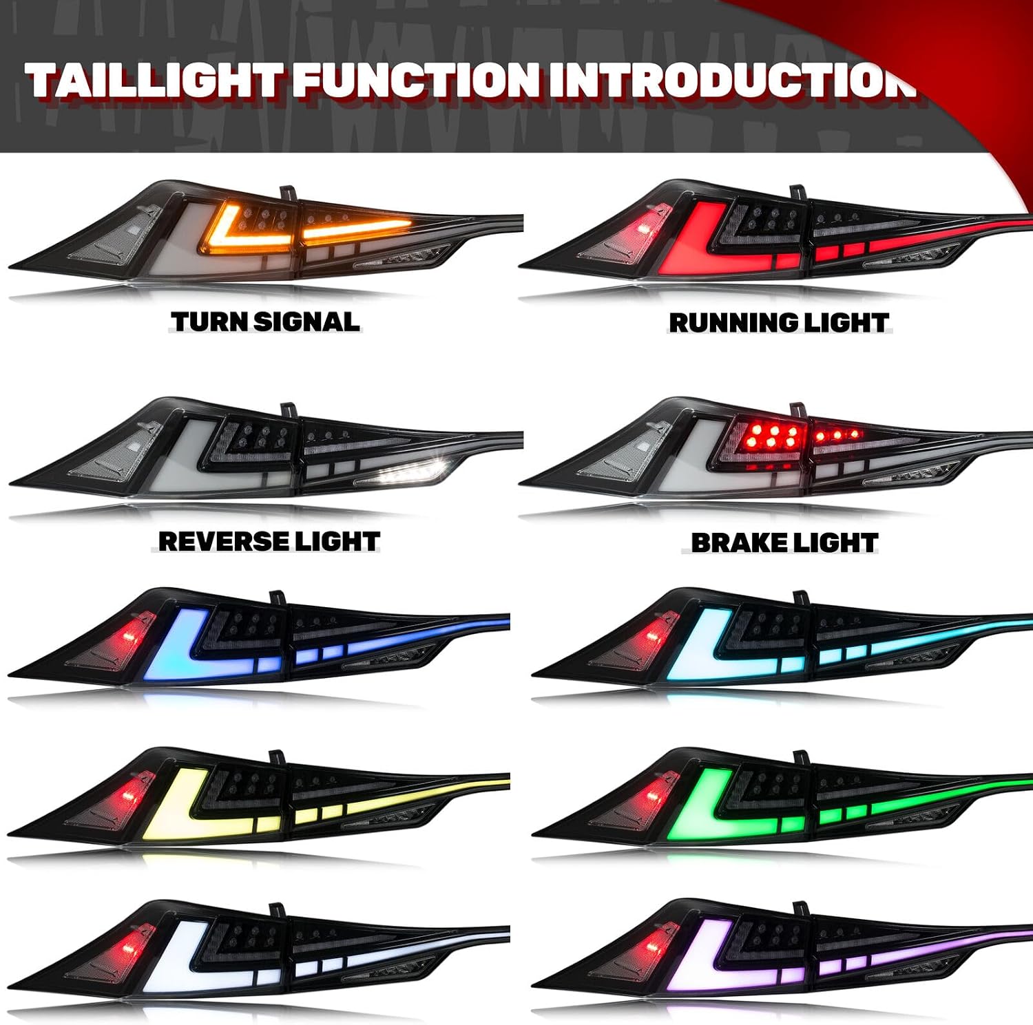 Tail Lights for Lexus IS250 IS300 IS350 IS200T 2014-2020 Taillights Rear Lamp with Multicolor DRL Sequential Turn Signal Brake Reverse Back Lights w/Center Light
