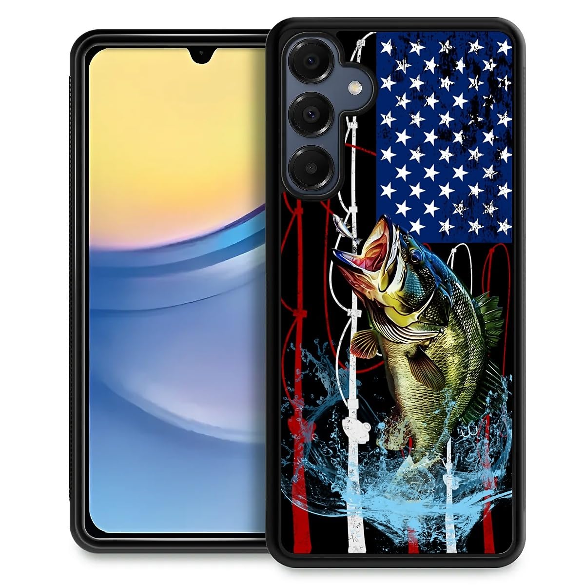 Pinsheng Case Compatible with Samsung Galaxy A16,Fishing American Flag Phone Covers for Men/Women,Anti-Skid Soft Silicone Shockproof Protective Case