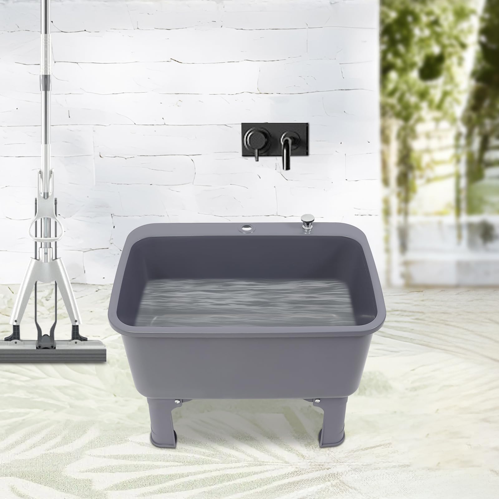 FXEIPOL Portable Floor Mop Sink 23.62 x 15.75 x 10.63In Large Freestanding Utility PP Mop Sink for Restaurants, Bars, Garages, Patios, Bathrooms, Stores