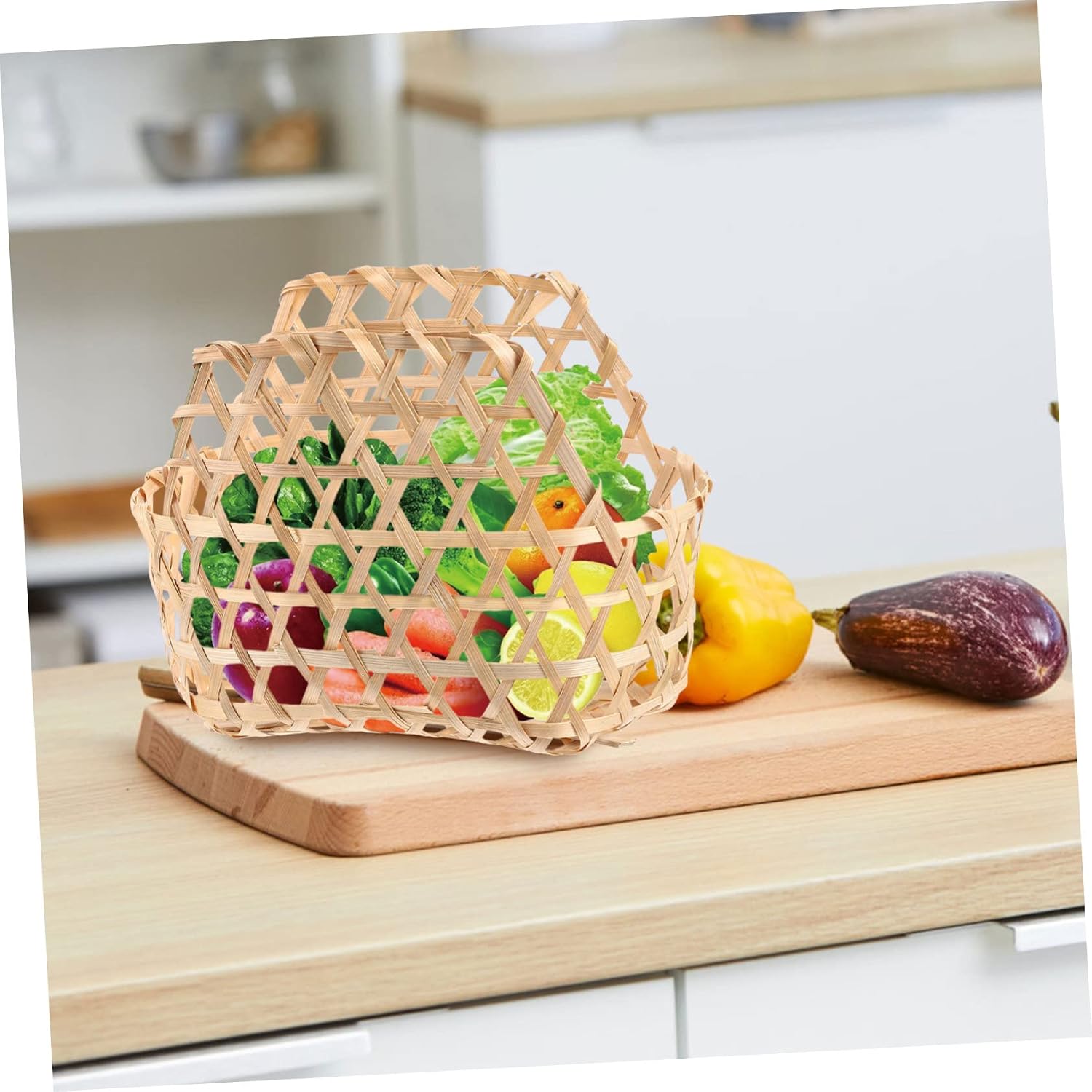 HEALLILY 2pcs Bamboo Woven Storage Basket with Handle for Vegetables image 3