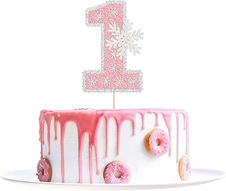 1Pc Snowflake 1st Birthday Cake Topper Glitter Snowflake Number 1 Cake Pick Decorations for Winter Snowflake Theme Baby Shower Kids First Birthday Party Supplies Pink