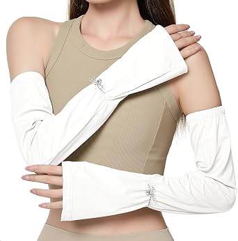 White UV Sun Protection Arm Sleeves for Women, Cooling Sleeves Long Women for Outdoor Driving Cycling