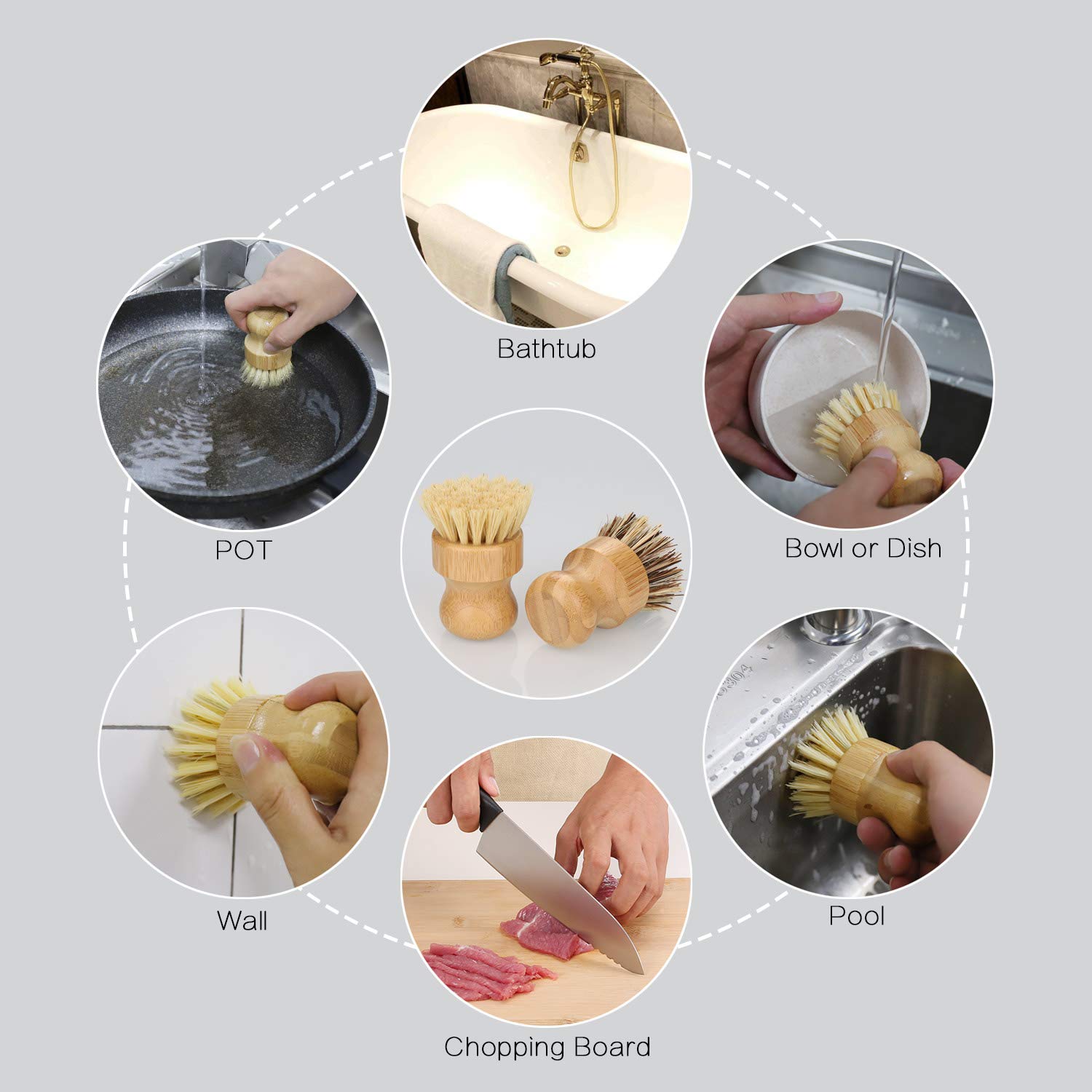 2 Spazzole Naturali In Bambù Per Piatti E Pentole - Eco Friendly Per Cucina E Casa - Foto 3