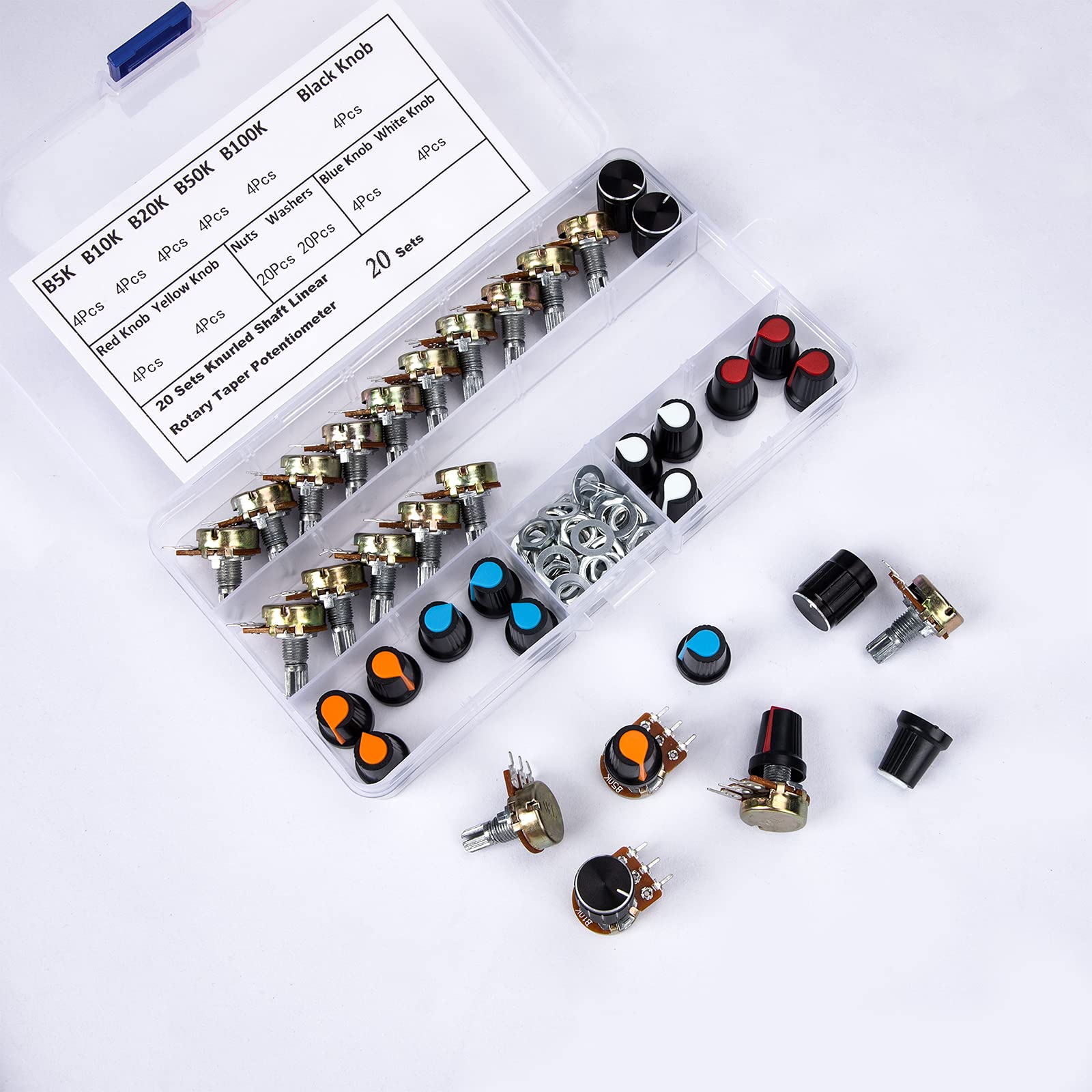 Potenziometro Rotativo B5K B10K B20K B50K B100K 3 Pin Regolabile 20 Set