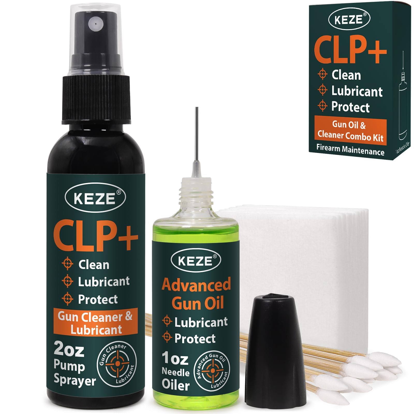 KEZE Kit lubrificante e detergente per armi Gun Oil CLP - Spruzzatore a nebulizzazione fine da 2 oz e solvente sintetico antiruggine per manutenzione premium da 1 oz.