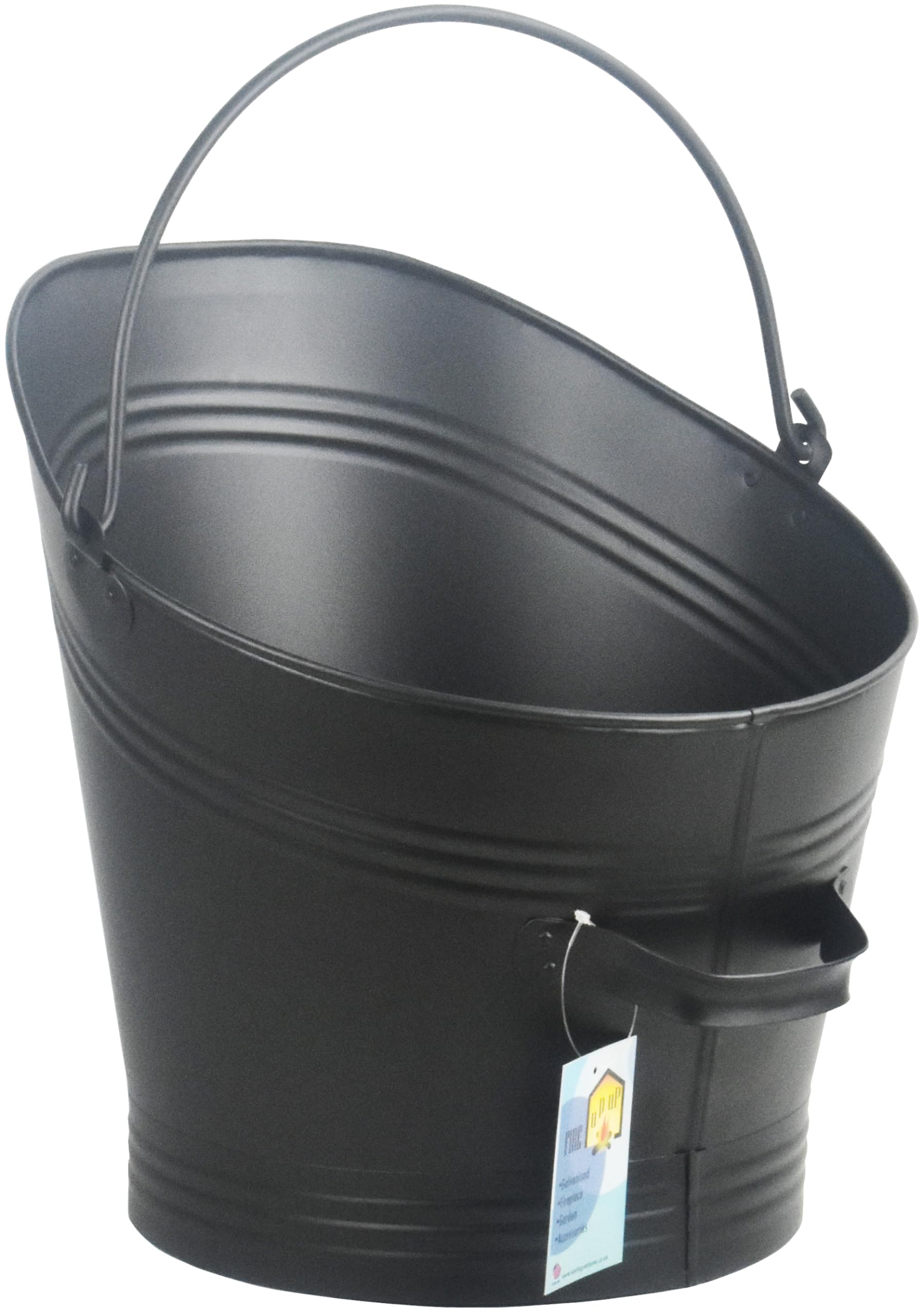 Sterling Ventures Black Metal Fireplace Round Flat Lip Coal Scuttle Bucket Hod 31Cm