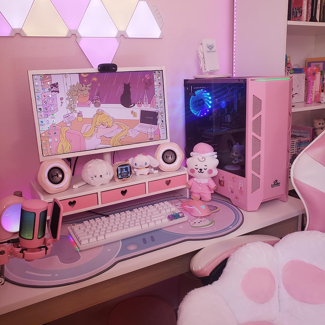 Cute Monitor Stand Kawaii Desk Organizer Cute Desk Organizer with Drawers Monitor Riser Computer Stand