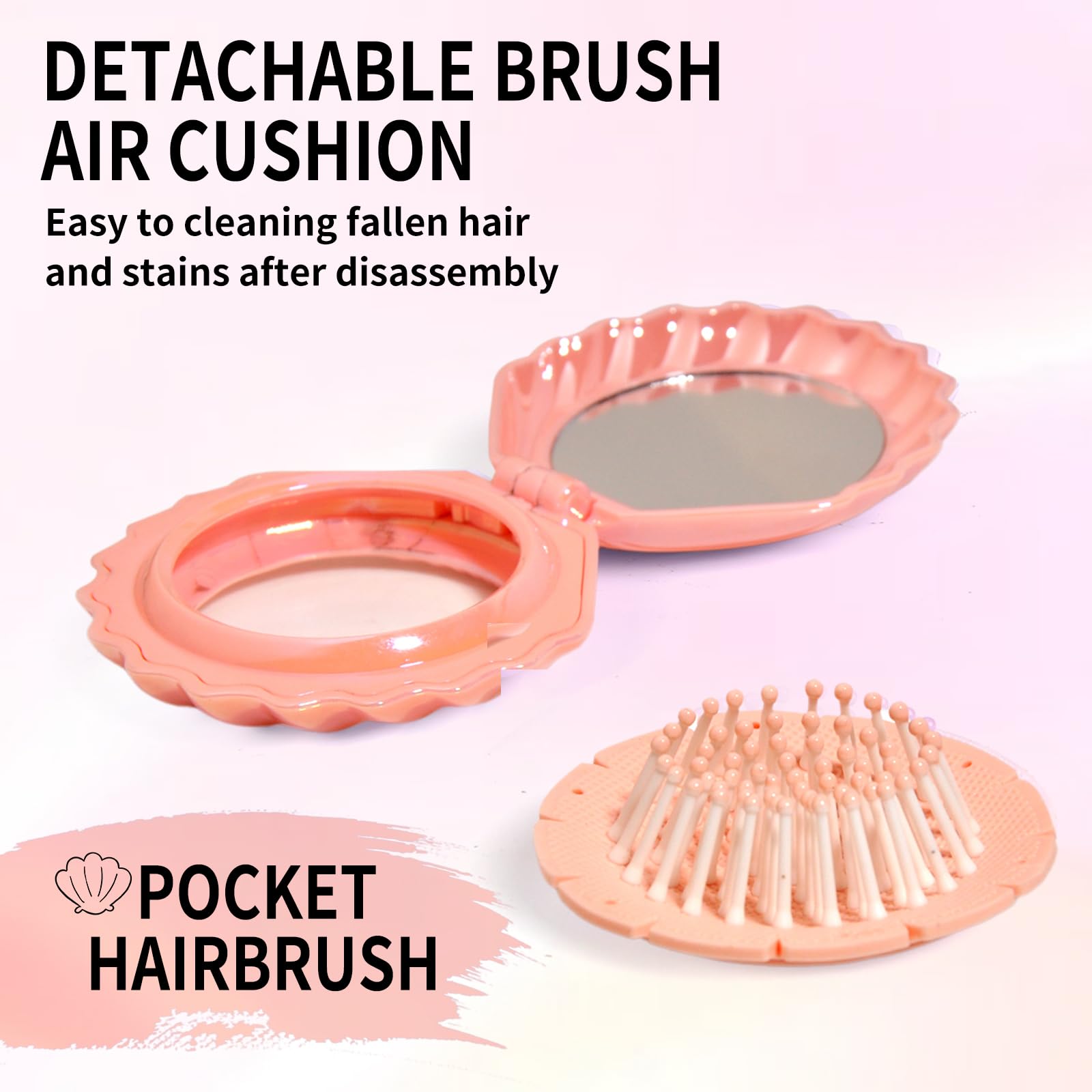 Cepillos de pelo plegables de viaje con forma de carcasa de espejo, cepillo de pelo plegable portátil de bolsillo, mini peine de pelo de tamaño compacto peine de masaje para el cabello