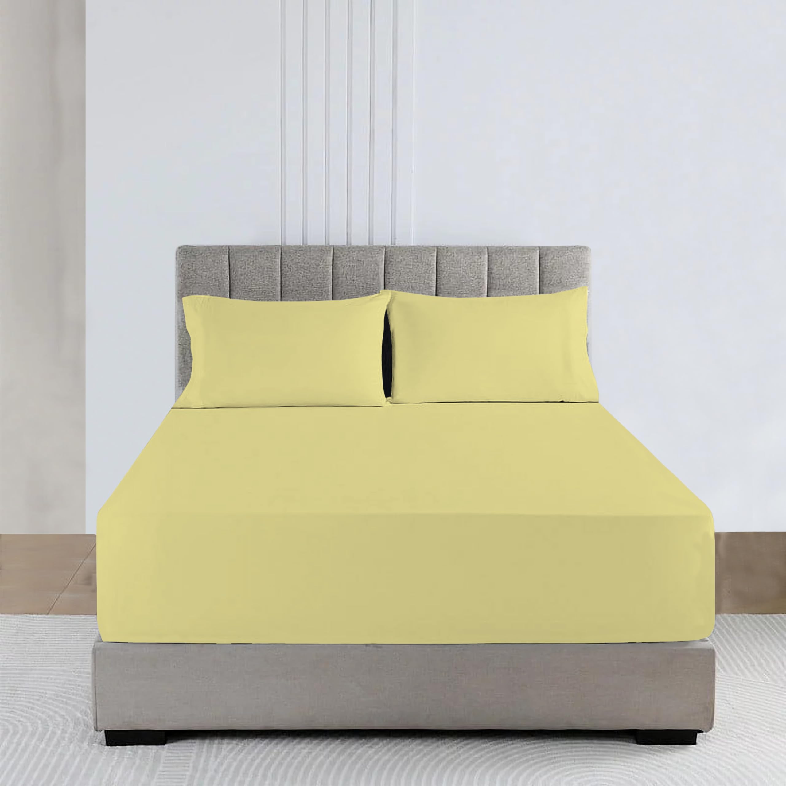 R&Z Lemon Extra Deep Polycotton Non Iron Fitted Sheet Easy Care 40Cm (, Pillow Pair)