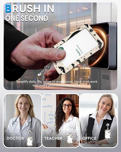 Miniatura 7 de Soporte retráctil para insignia con clip de carrete de mosquetón y llavero, múltiples opciones de patrón, lindo y moderno (murciélago de gato negro)