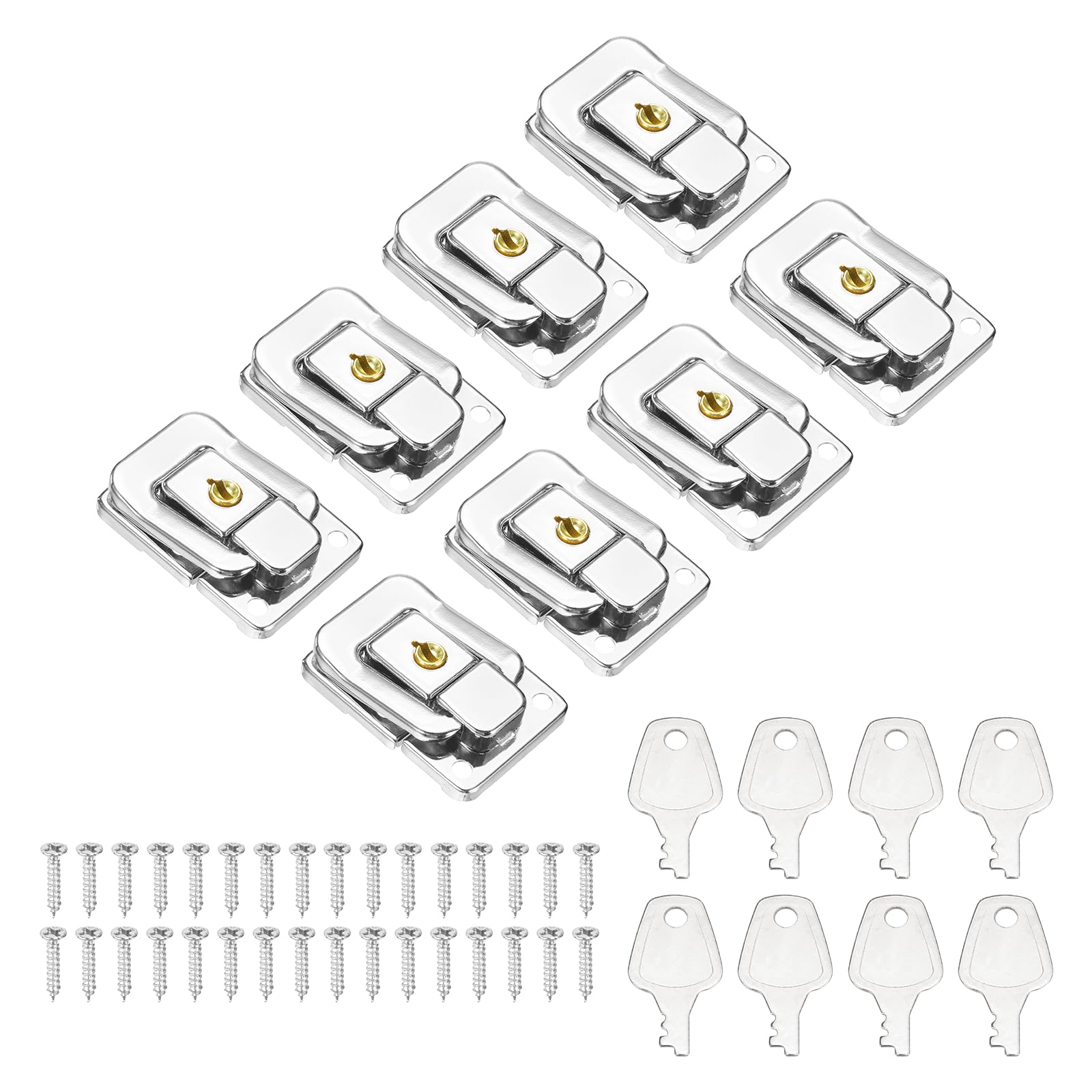 PATIKIL Suitcase Lock Hasp Set (Silver) (8Pcs) Decorative Metal Toggle Catch Latch with Screw and Key Suit for - Suitcase/Jewelry Boxes/Wooden Case/Luggage