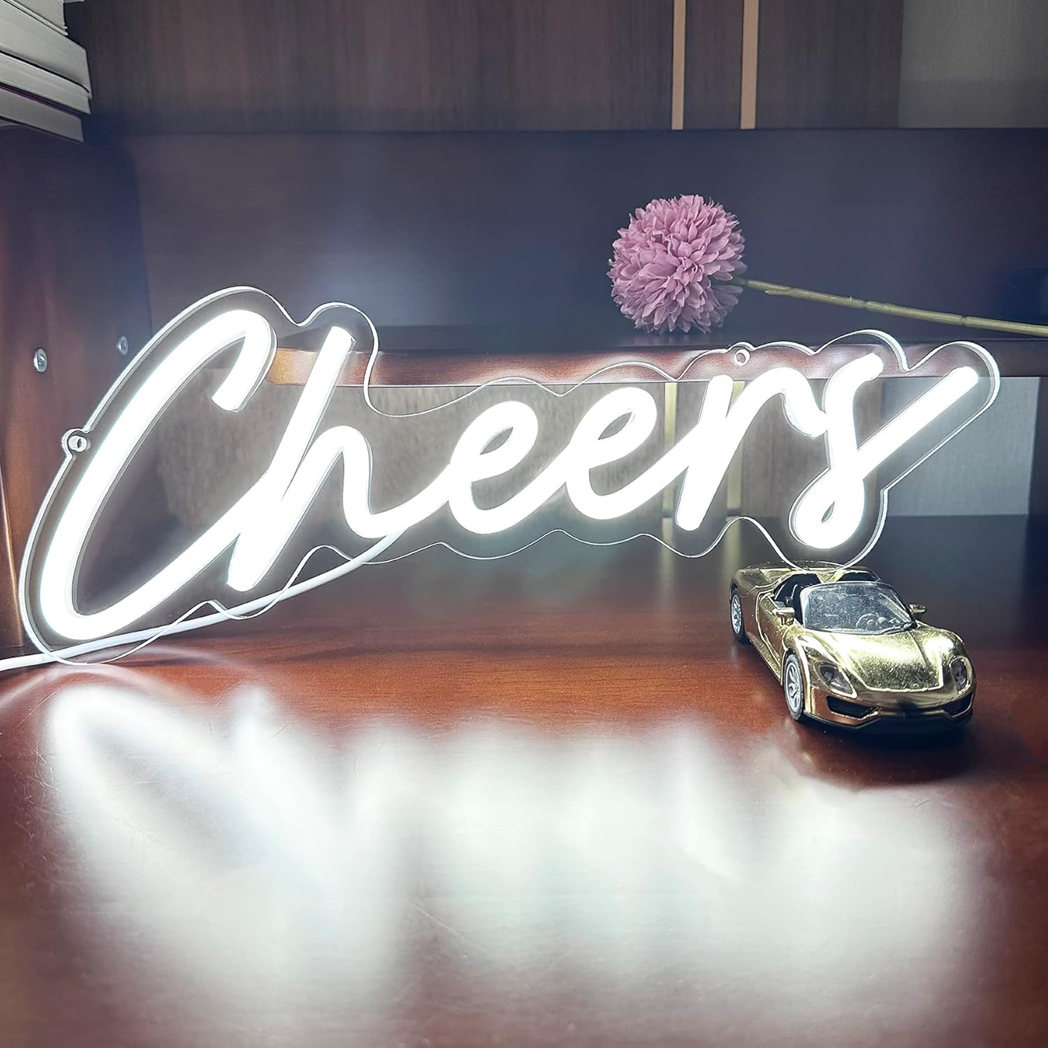 Neon Sign for Bar Home Bar Club Party Wall Decor,Cheers LED Neon With Dimmable Controller,Neon Cheers Light for Birthday Gaming Cafe Party 16.5"*7"(White)