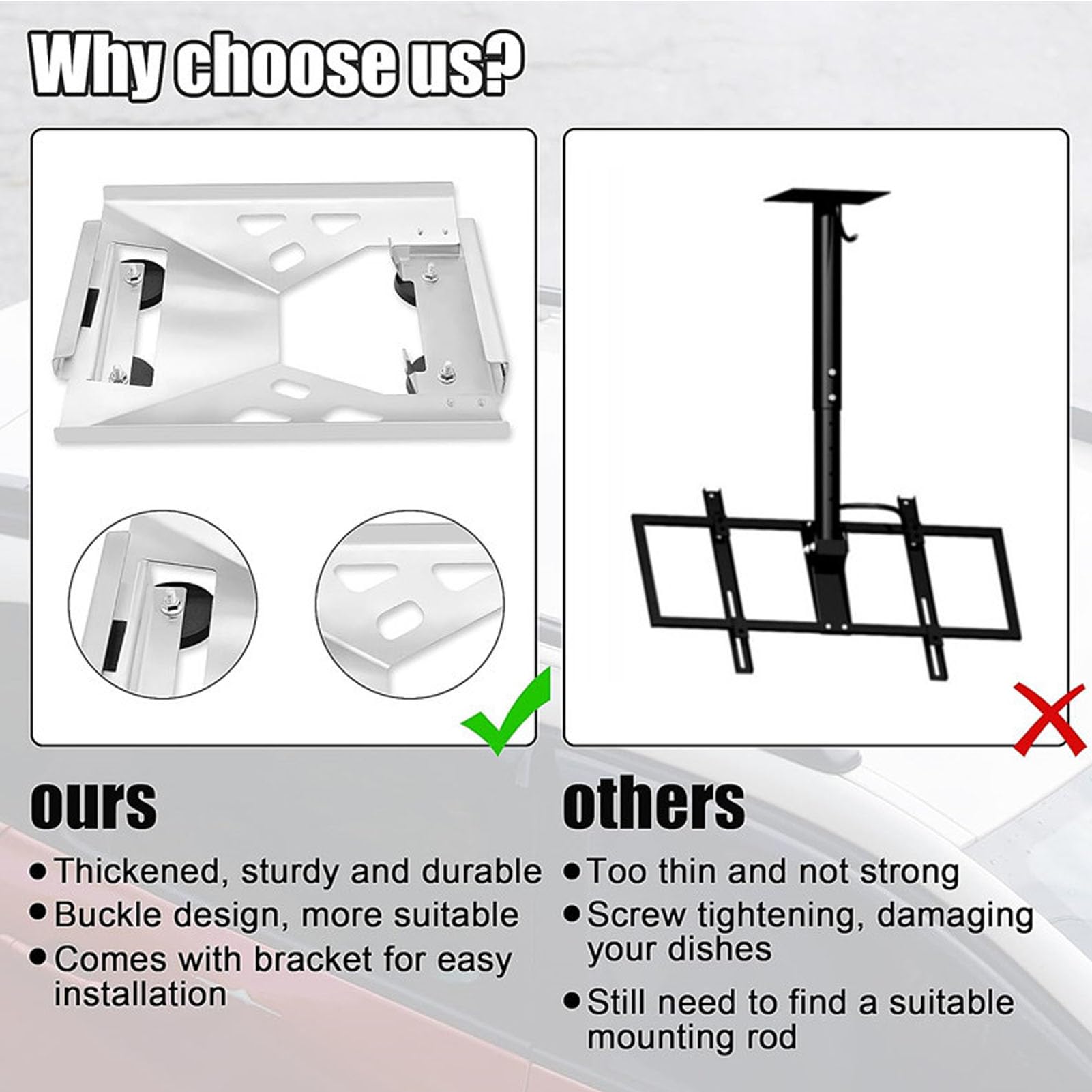 Qcwwy Otros Accesorios de Hardware para el Hogar Soporte Magnético para Techo de RV Soporte Magnético para Techo de Automóvil Plano de Perfil bajo de Acero Inoxidable 304 para Mini Antena Parabólica