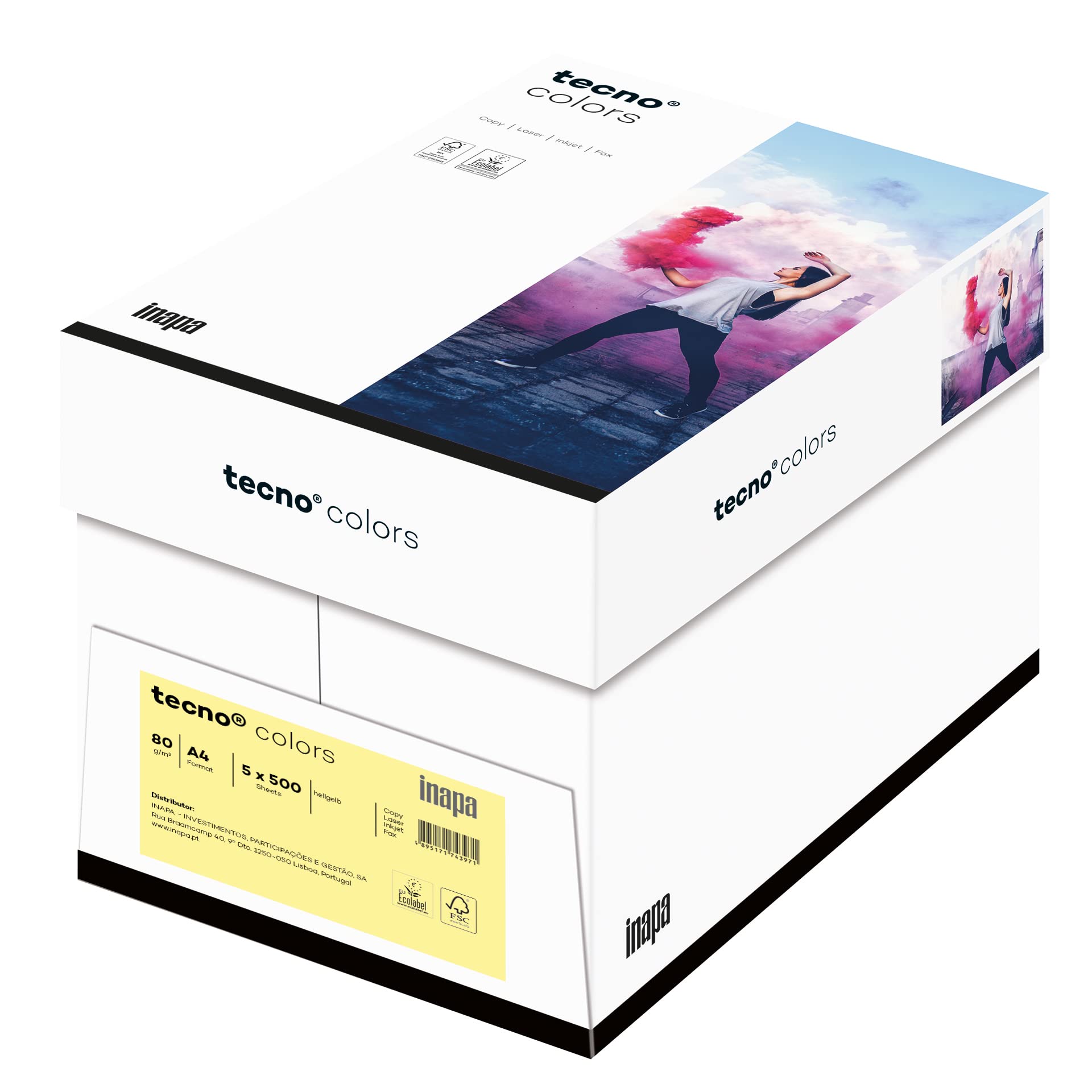 Inapa farbiges Druckerpapier, buntes Papier tecno Colors: 80 g/m², A4, 2.500 Blatt (5x500), hellgelb