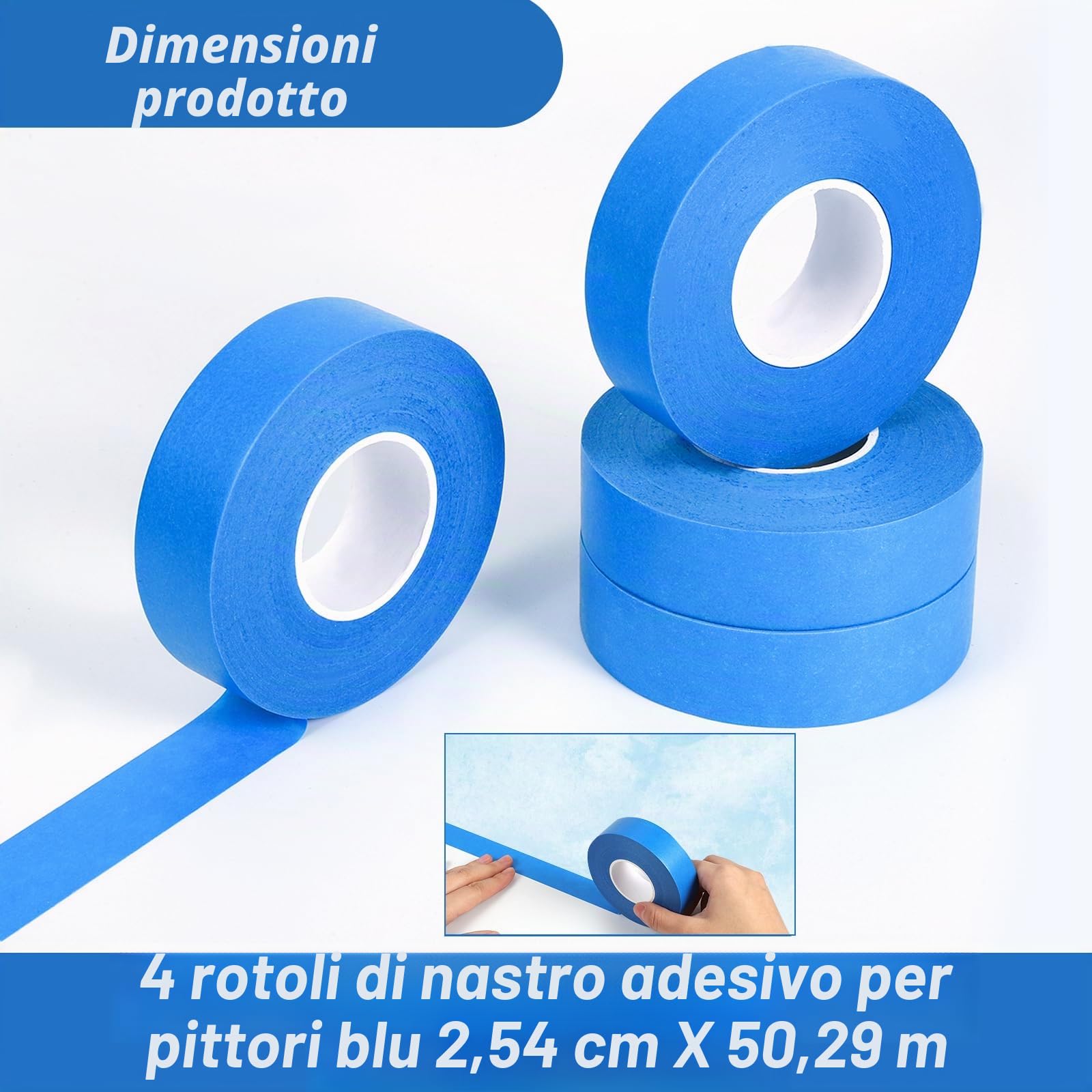 4 Rotoli Nastro Adesivo Carta, 50m x 24mm Nastro Carta Imbianchino Nastro Mascheratura Resistente al Calore per Lavori di Verniciatura Ristrutturazioni Artigianato