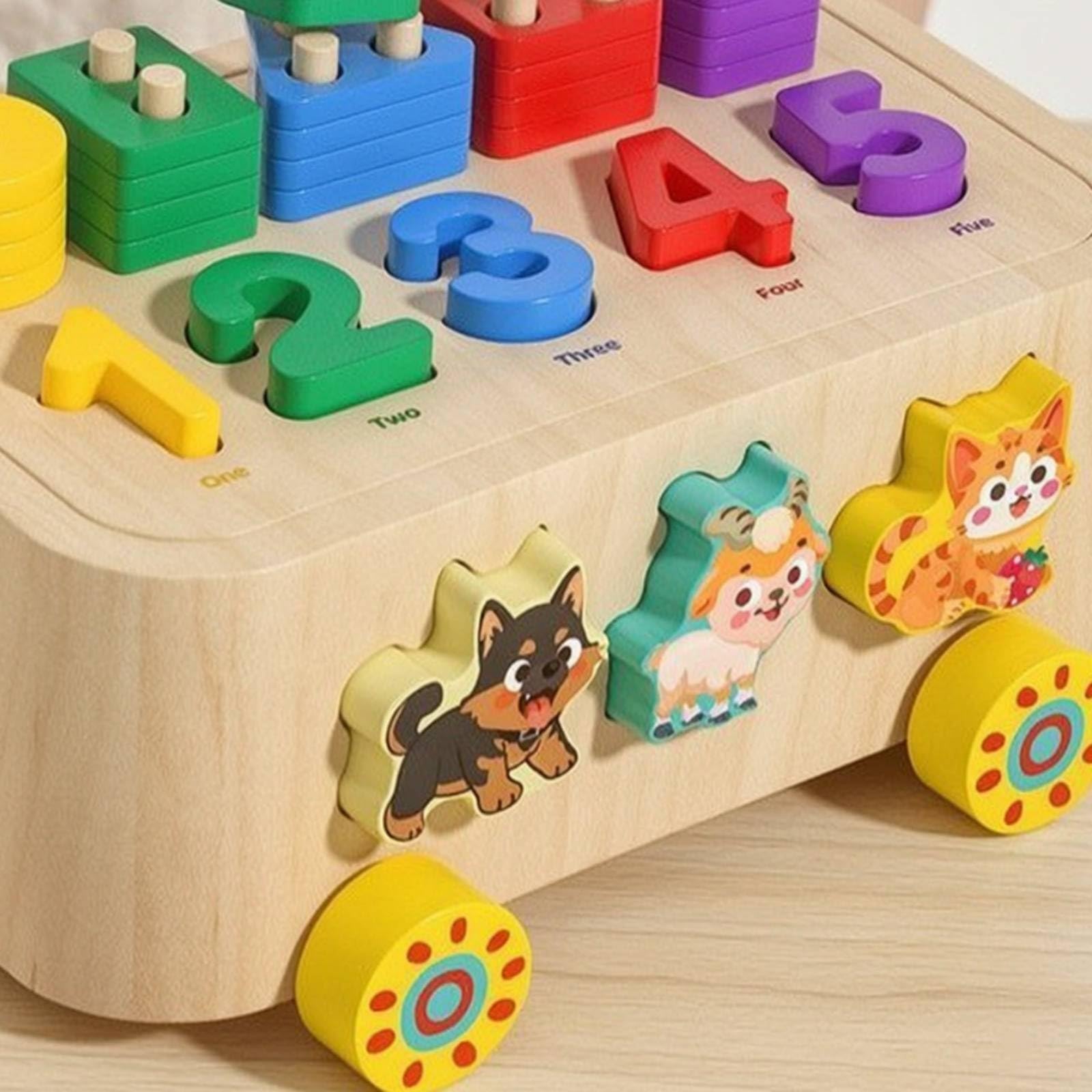 Amagogo Spielzeug Auto Sortierspiel Lernblöcke Zahlensteck Spiel Geometrische Bausteine pflöcke Tierbilder Problemlösung Förderung für