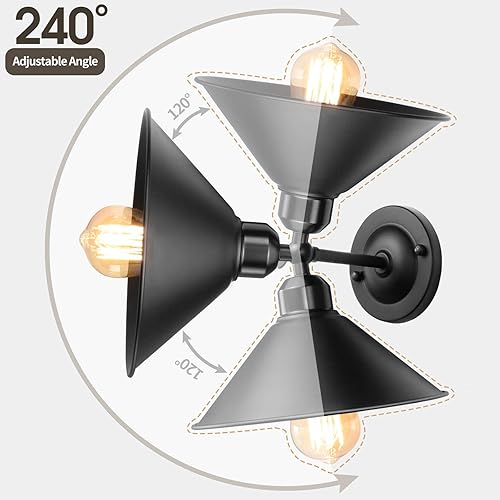 Miniatura 3 de Aplique de pared enchufable, negro, antiguo brazo oscilante industrial, lámpara de pared con interruptor de encendido y apagado, base E26 para