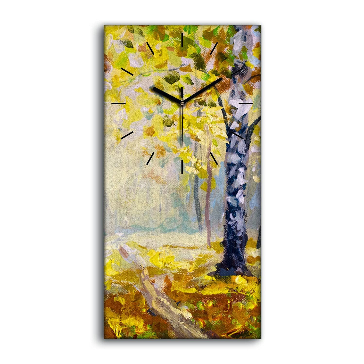 Horloge sur Toile Art Moderne Salon Tableau Lumineux Forêt Automnale de Qualité
