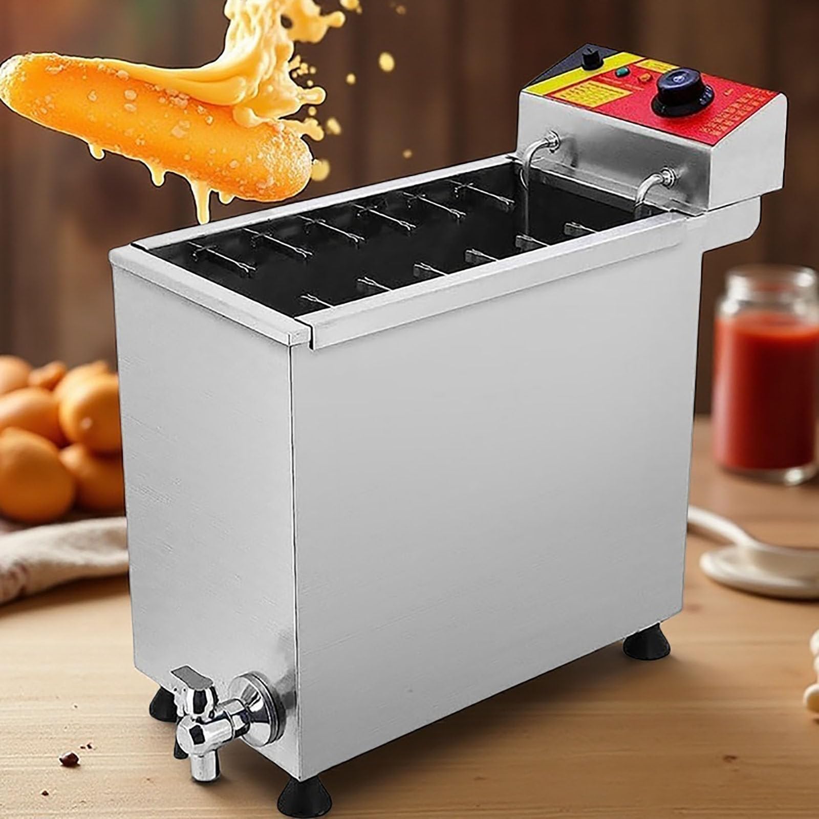 Macchina Elettrica per Hot Dog Coreani con Formaggio E Mozzarella, Friggitrice per Hot Dog Coreani, Macchina per Snack Commerciale Automatica con 12 Ganci E Grande capacità