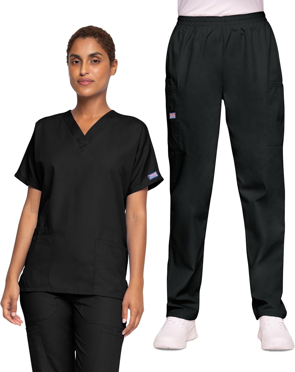 Cherokee Women's Scrub Set V-Neck Dolman Sleeve Top & Pull-On Cargo Pant with Elastic Waist & Fade Resistant Fabric -CK00043C