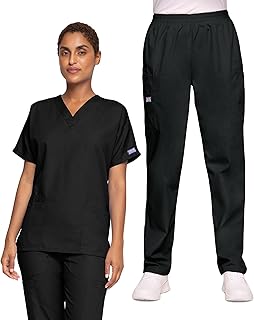 Cherokee Women's Scrub Set V-Neck Dolman Sleeve Top & Pull-On Cargo Pant with Elastic Waist & Fade Resistant Fabric -CK00043C