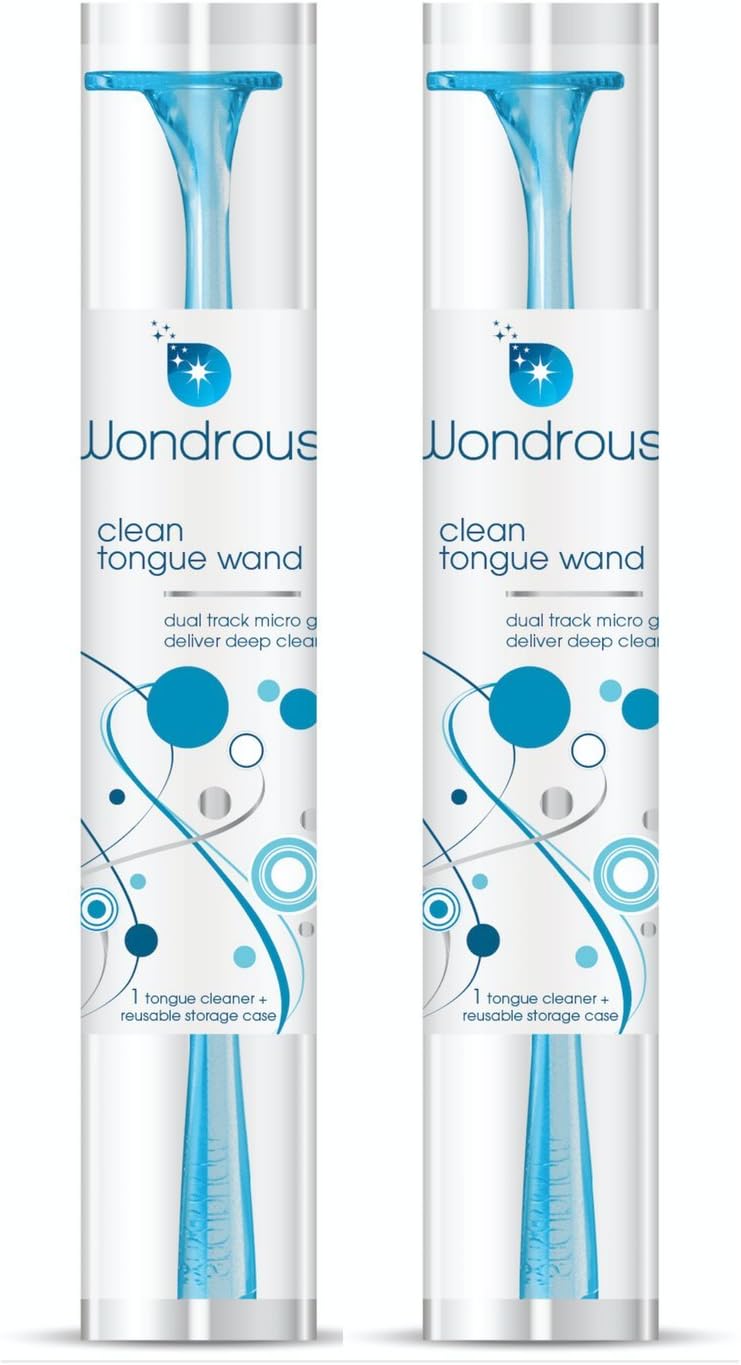 Wondrous Clean Tongue Wands. Tongue Cleaner With Deep Cleaning Micro-Grooves. Bad Breath Odor Eliminator. Made in the USA from Non-Toxic, ED-Free Materials. 2018 Eco-Excellence Award Winner. (2-Pack)