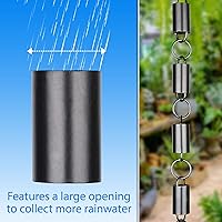 Vista 4 de RainChains Pacific Channel - Cadena de lluvia de aluminio negro de 8.5 pies para canalones, cadena decorativa