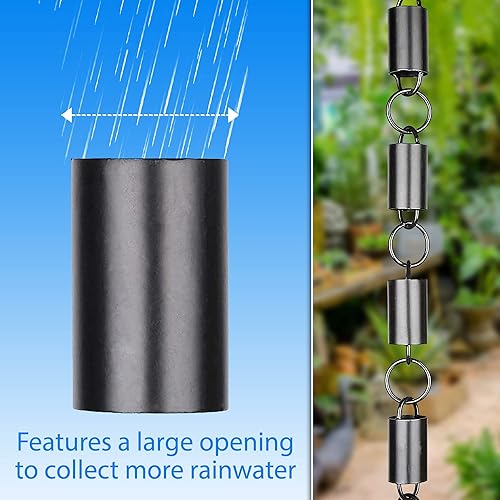 Miniatura 4 de Cadena de lluvia de eslabones de canal de 8.5 pies - Aluminio recubierto de polvo negro - Reemplazo funcional y decorativo para bajantes de canalón