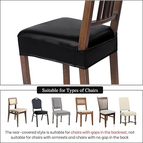 Miniatura 6 de SearchI Juego de 6 fundas de asiento impermeables de poliuretano para sillas de comedor, fundas de asiento elásticas lavables para sillas de