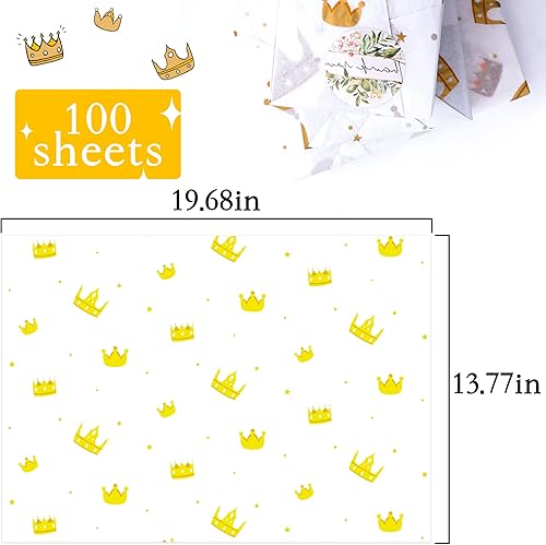 Miniatura 4 de MR FIVE 100 hojas blancas con papel de seda dorado a granel, 20 x 14 pulgadas, papel de seda de diseño dorado para bolsas de regalo, cumpleaños, San