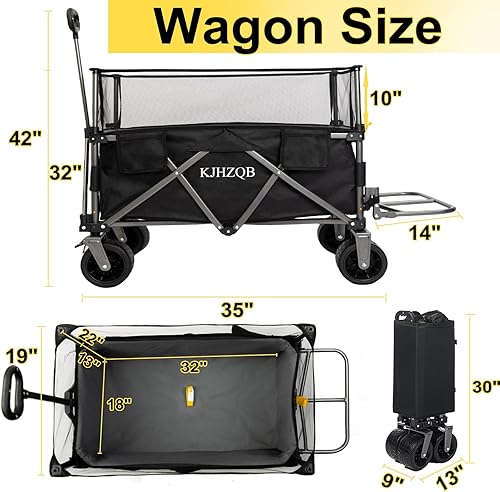 Miniatura 5 de Carrito plegable con ruedas, plegable y extendido con capacidad de peso de 500 libras, carrito de jardín plegable resistente de 600 L, ruedas de