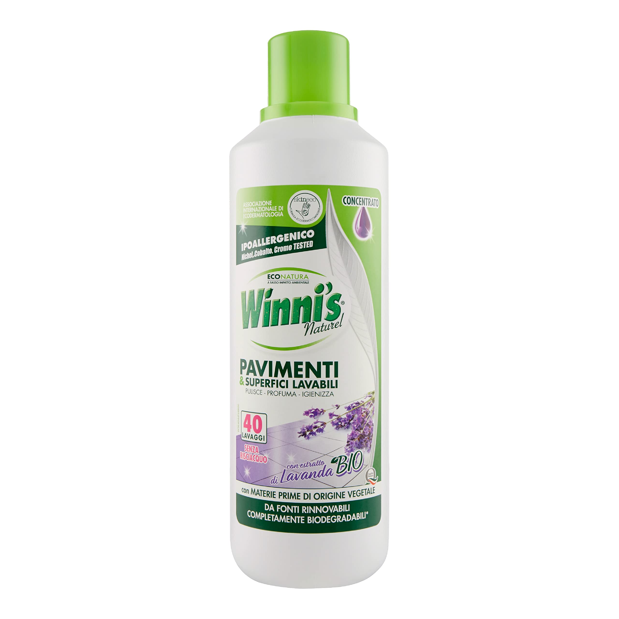 Winni's - Detergente para suelos hipoalergénico para todas las superficies, 480 lavados, sin enjuague, aroma a lavanda, 1 L x 12 envases