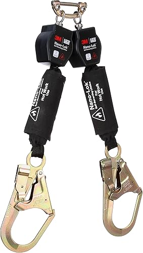 3M DBI-SALA Nano-Lok Línea de vida autorretráctil de doble pierna con conexión rápida 3100567, red, ganchos de acero para barras de refuerzo, 6 pies