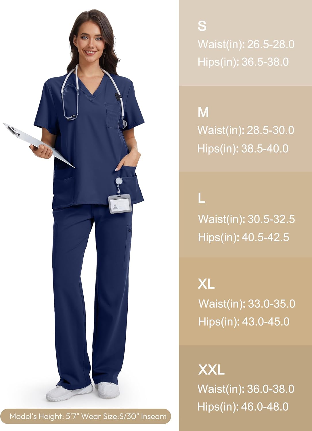 Tapata Wide Leg Scrub Pants for Women - 28/30/32/34 Inseam High Rise Straight Leg Yoga Scrub Uniform Pants with 7 Pockets